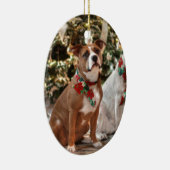 Kute kerstredding Pitbull and America Bull Dog Keramisch Ornament (Rechts)