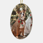 Kute kerstredding Pitbull and America Bull Dog Keramisch Ornament (Links)