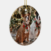 Kute kerstredding Pitbull and America Bull Dog Keramisch Ornament (Rechts)