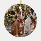 Kute kerstredding Pitbull and America Bull Dog Keramisch Ornament (Voorkant)