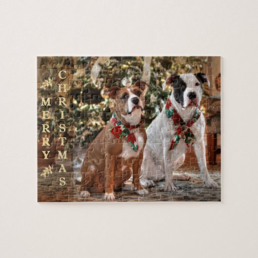 Kute kerstredding Pitbull and America Bull Dog Legpuzzel (Horizontaal)