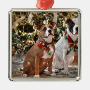 Kute kerstredding Pitbull and America Bull Dog Metalen Ornament