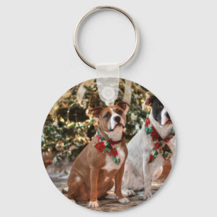 Kute kerstredding Pitbull and America Bull Dog Sleutelhanger
