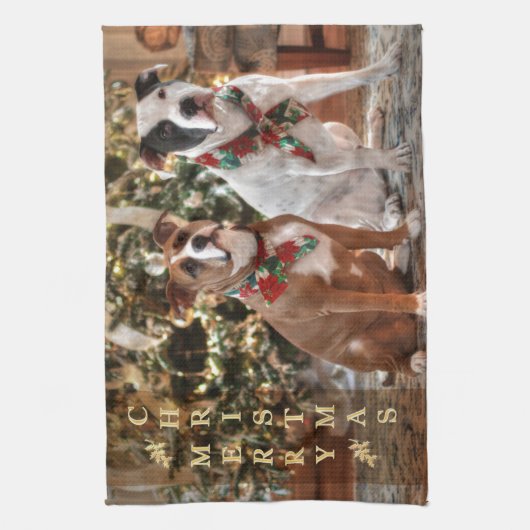 Kute kerstredding Pitbull and America Bull Dog Theedoek (Verticaal)