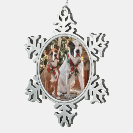 Kute kerstredding Pitbull and America Bull Dog Tin Sneeuwvlok Ornament (Rechts)