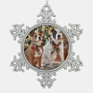 Kute kerstredding Pitbull and America Bull Dog Tin Sneeuwvlok Ornament