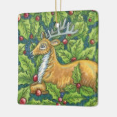 Kute kerstrendiertje in Forest met Holly Keramisch Ornament (Links)