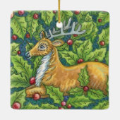 Kute kerstrendiertje in Forest met Holly Keramisch Ornament (Achterkant)