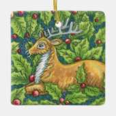 Kute kerstrendiertje in Forest met Holly Keramisch Ornament (Voorkant)
