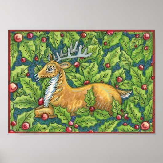 Kute kerstrendiertje in Forest met Holly Poster (Voorkant)