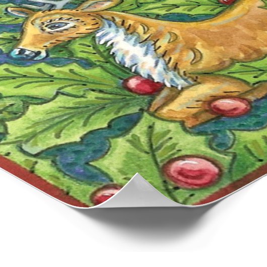 Kute kerstrendiertje in Forest met Holly Poster (Hoek)