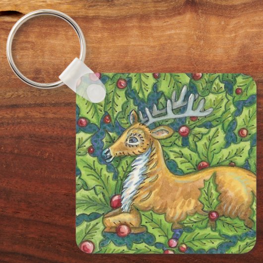 Kute kerstrendiertje in Forest met Holly Sleutelhanger (Voorkant)