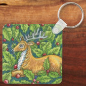 Kute kerstrendiertje in Forest met Holly Sleutelhanger (Achterkant)