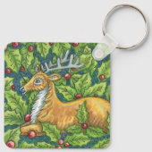 Kute kerstrendiertje in Forest met Holly Sleutelhanger (Achterkant)