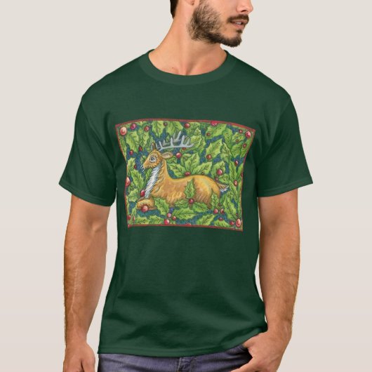 Kute kerstrendiertje in Forest met Holly T-shirt (Voorkant)