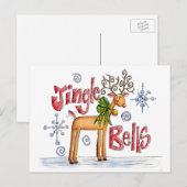 Kute kerstrendiertje, Jingle Bells Snowflakes Feestdagenkaart (Voorkant / Achterkant)