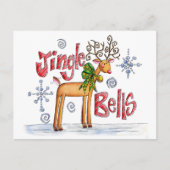 Kute kerstrendiertje, Jingle Bells Snowflakes Feestdagenkaart (Voorkant)