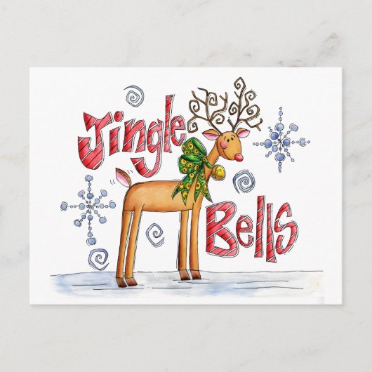 Kute kerstrendiertje, Jingle Bells Snowflakes Feestdagenkaart (Voorkant)