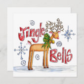 Kute kerstrendiertje, Jingle Bells Snowflakes Feestdagenkaart (Voorkant / Achterkant)