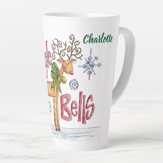 Kute kerstrendiertje, Jingle Bells Snowflakes Latte Mok (Rechterhoek)