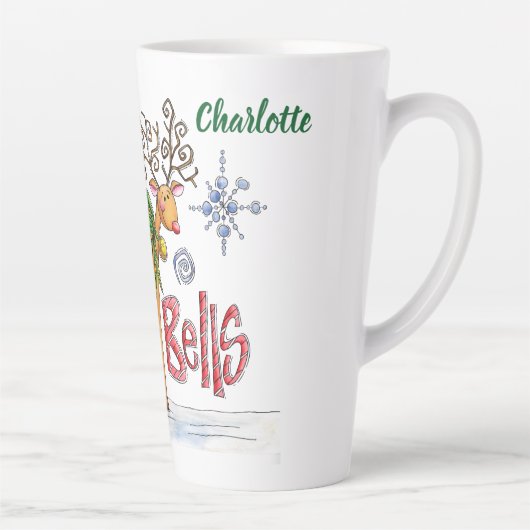 Kute kerstrendiertje, Jingle Bells Snowflakes Latte Mok (Rechts)