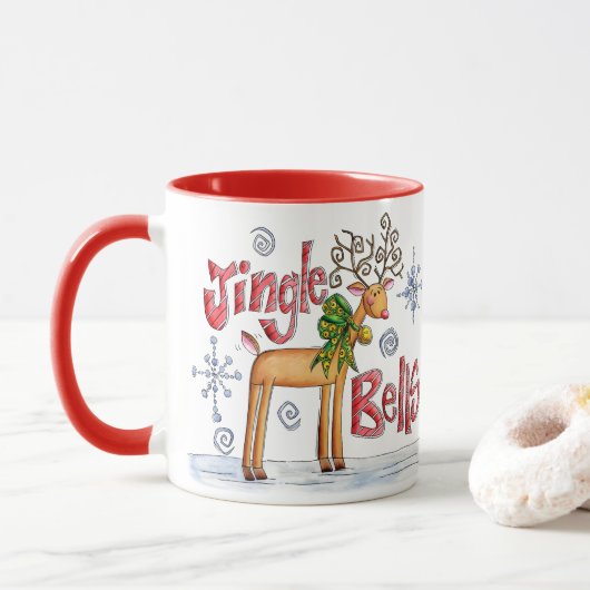 Kute kerstrendiertje, Jingle Bells Snowflakes Mok (Met donut)