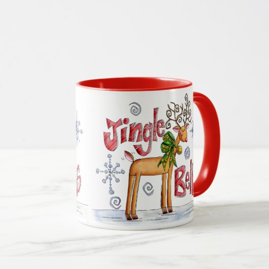 Kute kerstrendiertje, Jingle Bells Snowflakes Mok (Voorkant rechts)