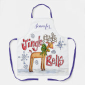 Kute kerstrendiertje, Jingle Bells Snowflakes Schort (Voorkant)