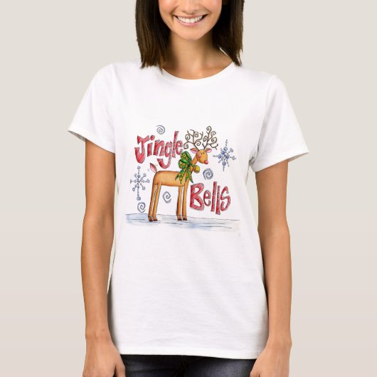 Kute kerstrendiertje, Jingle Bells Snowflakes T-shirt (Voorkant)