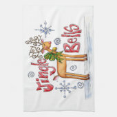 Kute kerstrendiertje, Jingle Bells Snowflakes Theedoek (Verticaal)