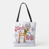 Kute kerstrendiertje, Jingle Bells Snowflakes Tote Bag (Achterkant)