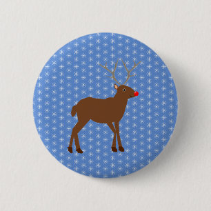Kute kerstrendiertje met rode neus ronde button 5,7 cm
