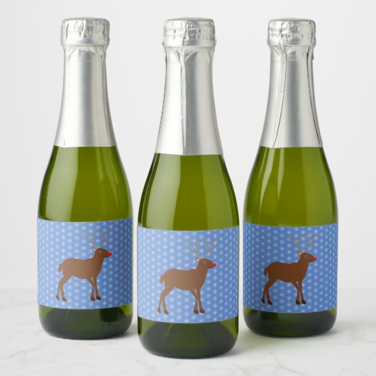 Kute kerstrendiertje met rode neus sparkling wijnetiket (Flessen)