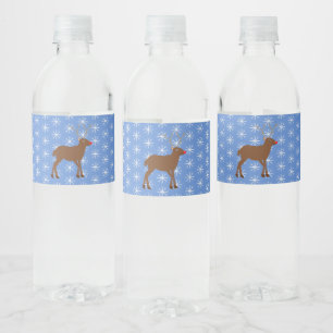 Kute kerstrendiertje met rode neus waterfles etiket