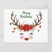 Kute kerstrenrender en Poinsettia Briefkaart (Voorkant)