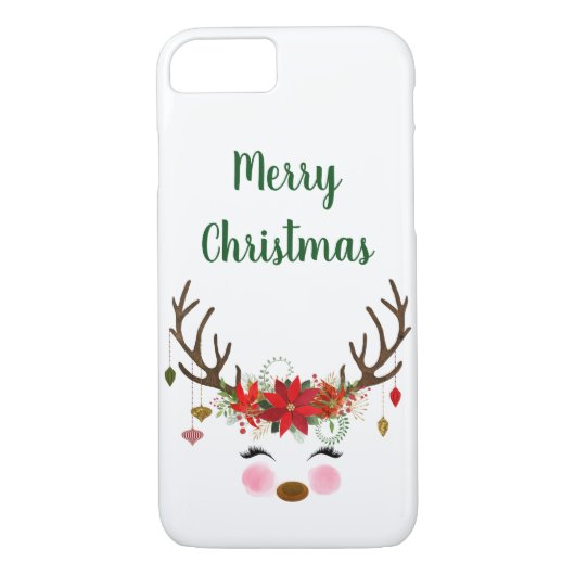 Kute kerstrenrender en Poinsettia Case-Mate iPhone Case (Achterkant)