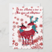 Kute kerstrenrendieren Couple Red Snowflake White Feestdagenkaart (Voorkant)