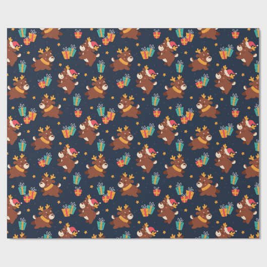 Kute kerstrenrendiertje cadeaupapier (Vlak)