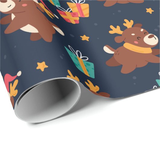 Kute kerstrenrendiertje cadeaupapier (Rol Hoek)