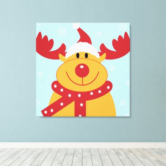 Kute kerstrenrendiertje canvas afdruk (Insitu (Houten vloer))