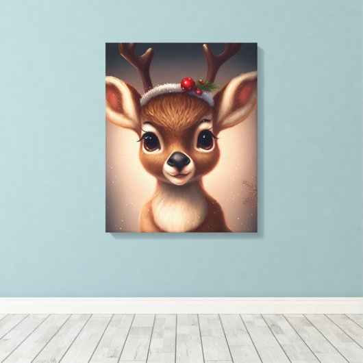 Kute kerstrenrendiertje canvas afdruk (Insitu (Houten vloer))