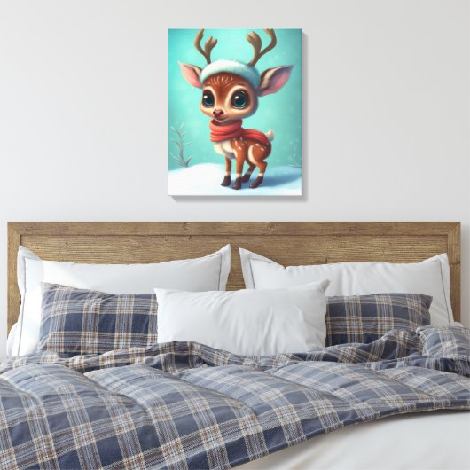 Kute kerstrenrendiertje canvas afdruk (Insitu (Slaapkamer))
