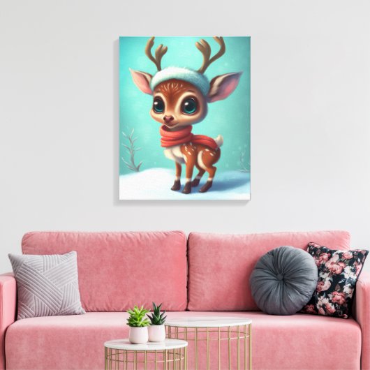Kute kerstrenrendiertje canvas afdruk (Insitu (Woonkamer))