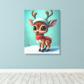 Kute kerstrenrendiertje canvas afdruk (Insitu (Houten vloer))