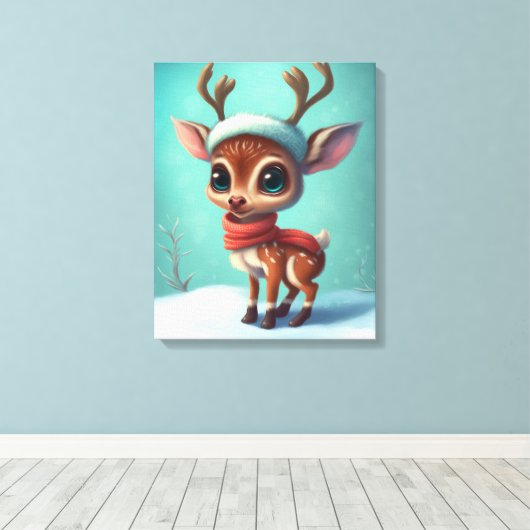 Kute kerstrenrendiertje canvas afdruk (Insitu (Houten vloer))
