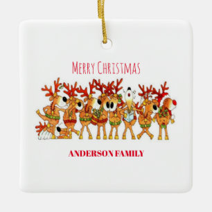 Kute kerstrenrendiertje die keramisch zingen ornament