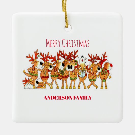 Kute kerstrenrendiertje die keramisch zingen ornament (Voorkant)