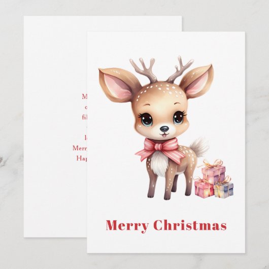 Kute kerstrenrendiertje feestdagenkaart (Voorkant / Achterkant)