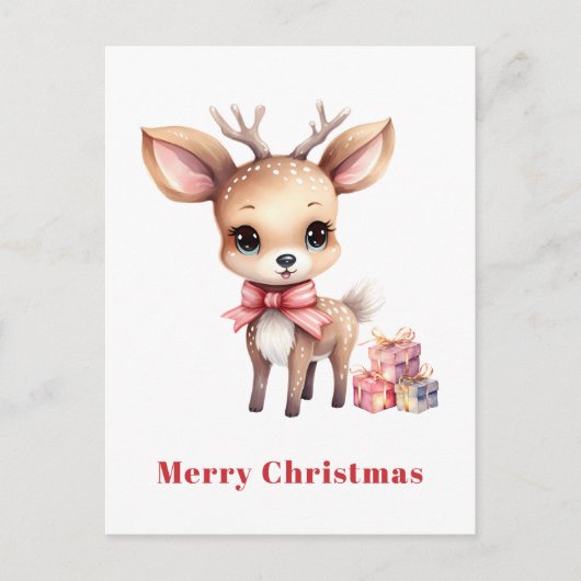 Kute kerstrenrendiertje feestdagenkaart (Voorkant)