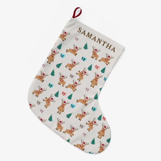 Kute kerstrenrendiertje grote kerstsok (Voorkant (Hangend))